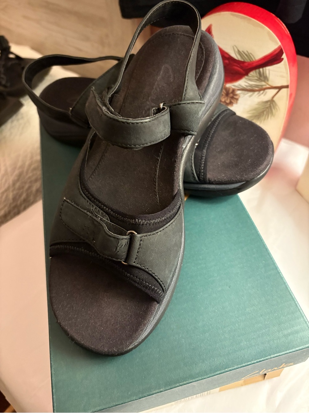 Clarks Black Open-Toe Velcro Strap Sandals